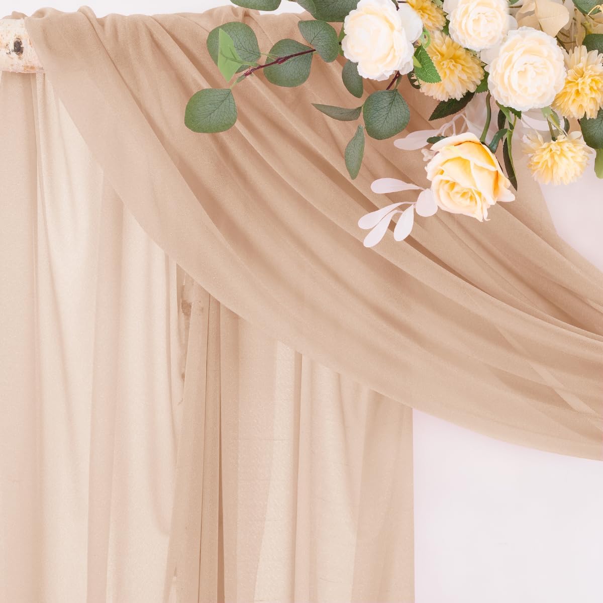 Socomi Wedding Arch Draping Fabric 29" x 20Ft 2 Panels Nude Sheer Outdoor Curtain Drapes Extra Long