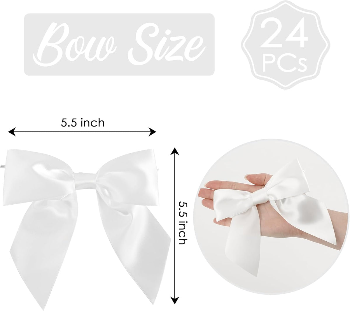 AIMUDI White Satin Bows 5.5" Bows for Gift Wrapping Satin Twist Tie Bows Premade Ribbon Bows for