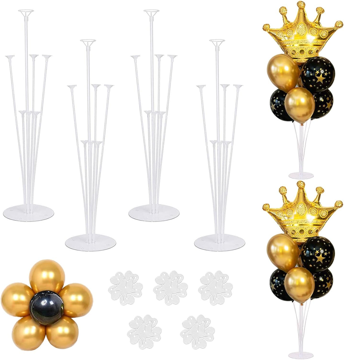 4 Sets of Table Balloon Stand Kit, 1 Roll of Glue and 5 Flower Clips for Birthday, Celebration and