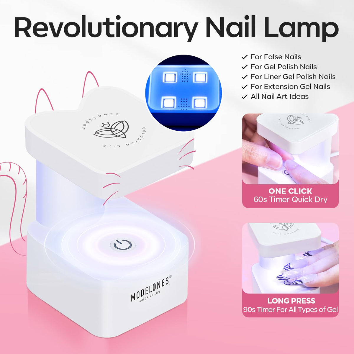 modelones Short Square Gel Nail Tips Kit, 9-in-One Nail Glue with Portable U V Lamp 216Pcs 12Sizes