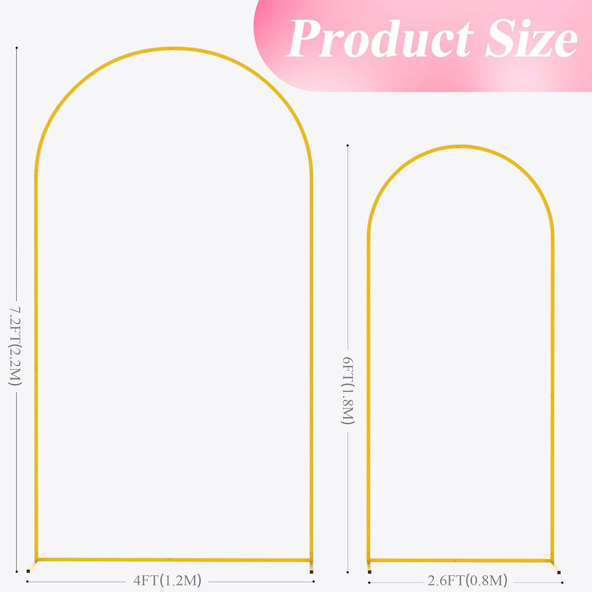 Wokceer Wedding Arch Backdrop Stand 7.2FT, 6FT Gold Metal Arch Stand Set of 2 for Birthday Party