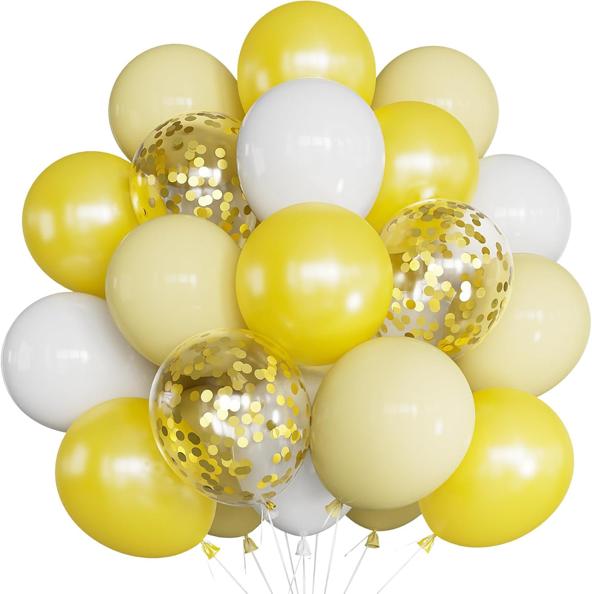 Yellow and White Balloons - 12inch Pastel Yellow Balloons Glitter Gold Confetti Balloon White Party