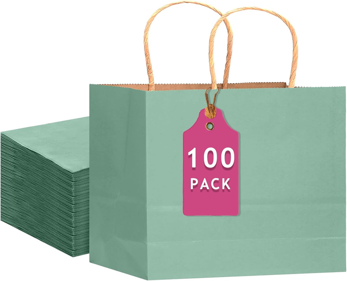 qiqee 100PCS Large Gift Bag with Handles Bulk 13"x4.5"x10" Gift Bags Kraft Light Blue Multiple Uses