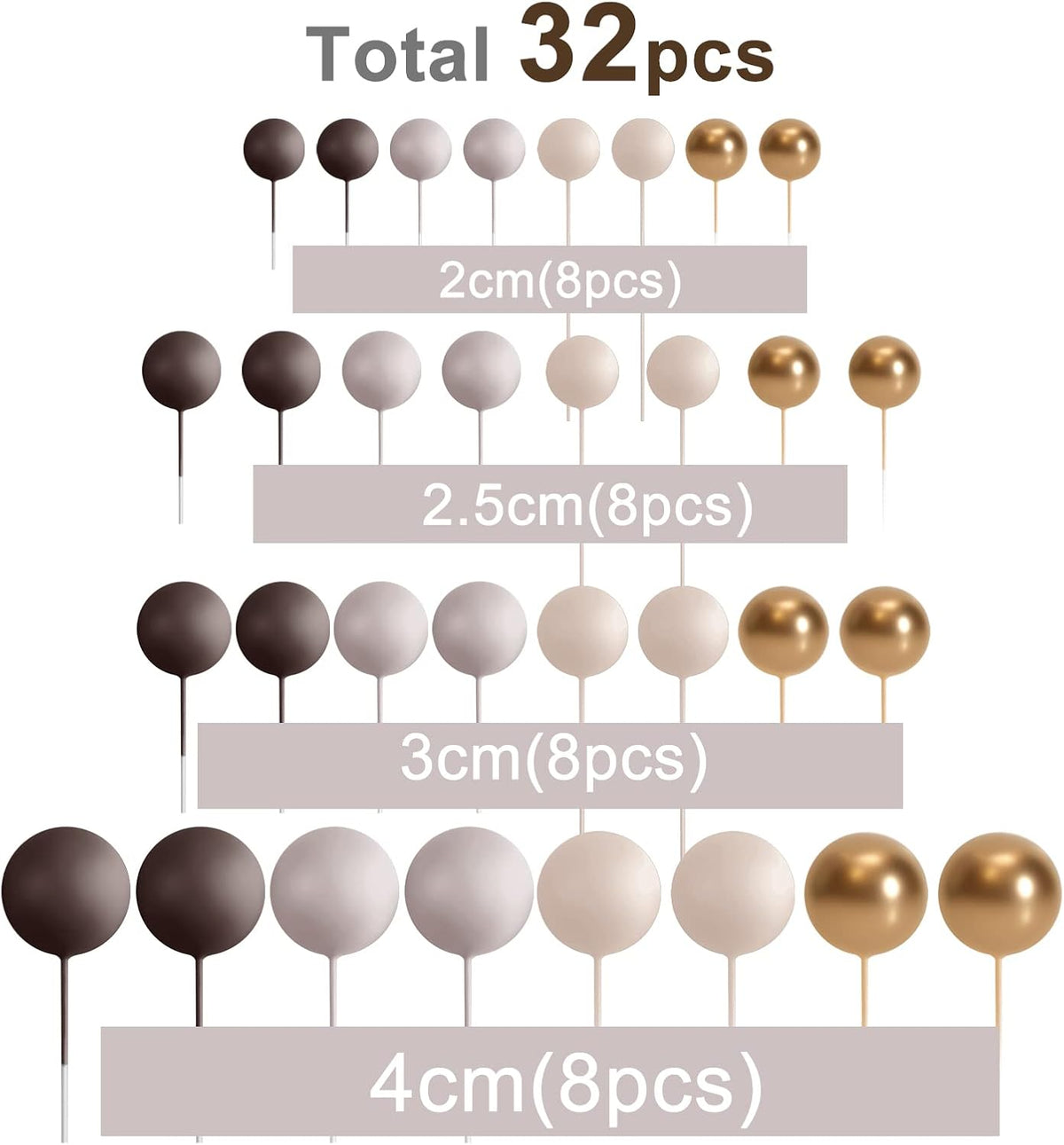 ASTARON 32 Pcs Ball Cake Topper Decorations Mini Balloons Cake Topper Sticks Foam Balls Cake Picks