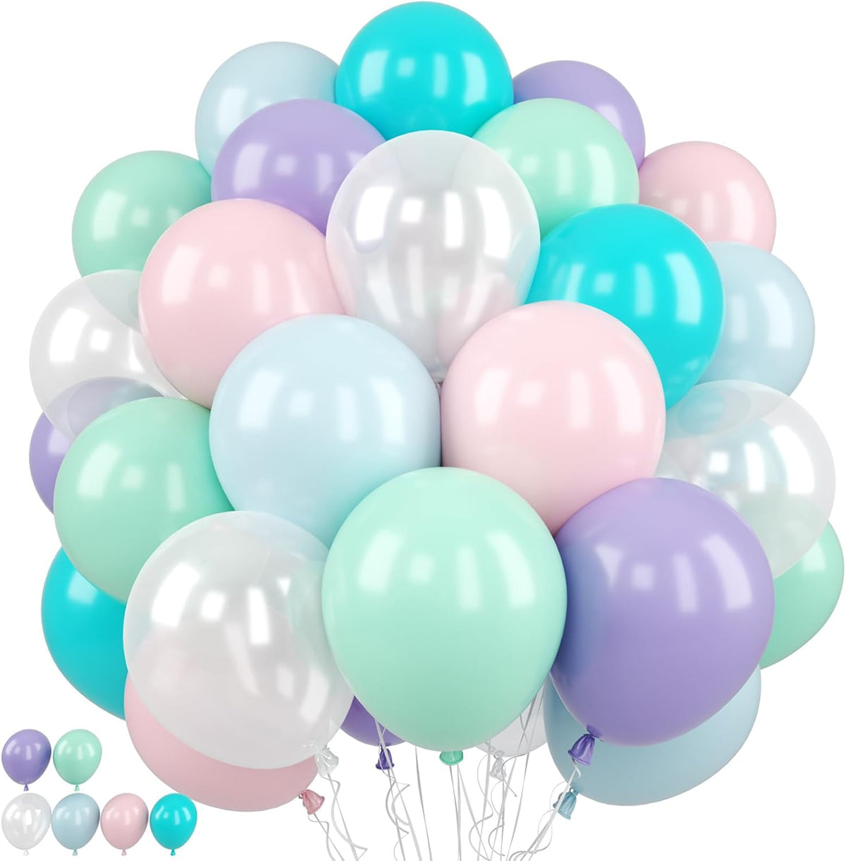 Pastel Balloon, 50 Inch 12 Inch Mermaid Birthday Party Decorations with Pink Purple White Blue Teal