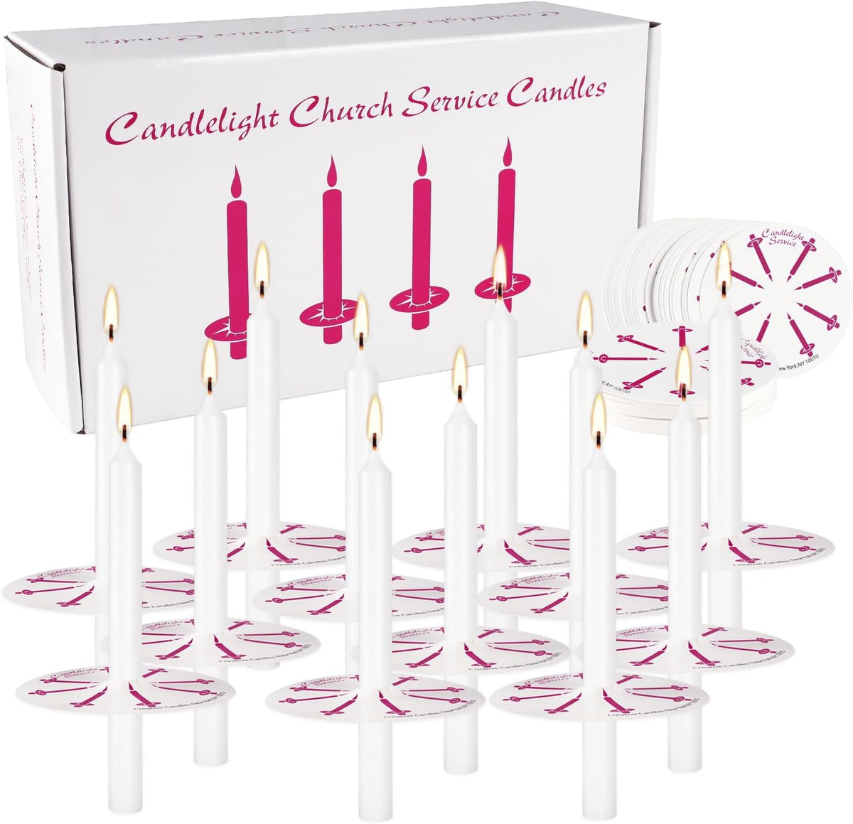 100 White Odorless Taper Candles - Handheld with Drip Protection, 5 Inches - Church & Sabbath