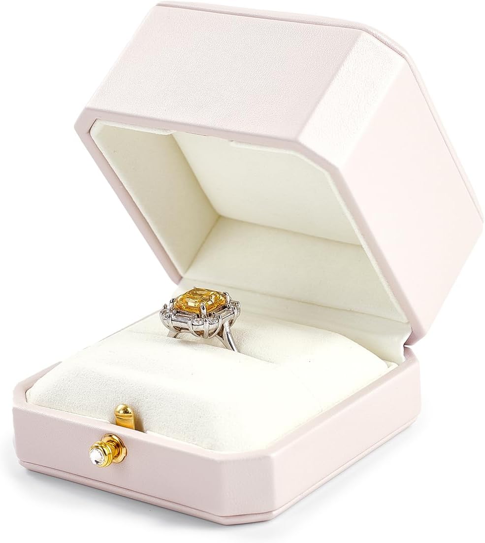 Oirlv Luxury Leather Ring Box for Jewelry Gift Octagon Women Ring Holder for Wedding Day, Proposal