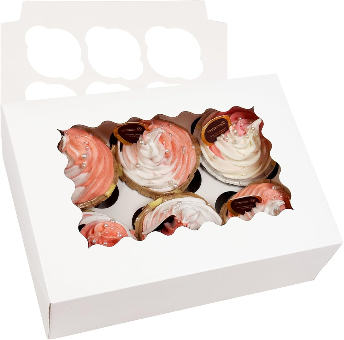 Bakepacker Auto-pop up 6 Cupcake Boxes with Window 20 Count White Box 9.4 x 6.1 x 3 inch Cupcake