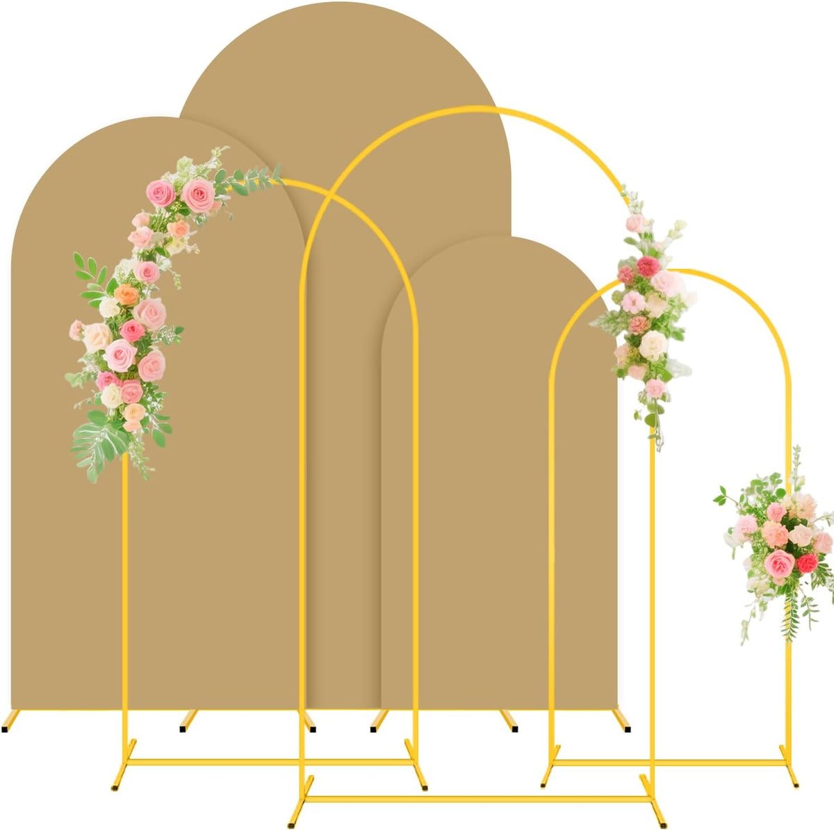 FUHSY Arch Stand and Covers Set of 3 (7.2FT, 6.6FT, 6FT) Wedding Arch Backdrop Stand with Brown