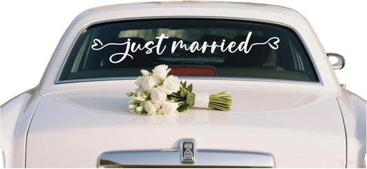 Just Married Car Decal – Wedding Bumper Sticker for Newlyweds, Unique Wedding Car Decoration (28 x