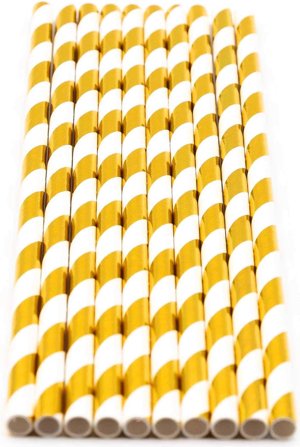Pack of 300 Gold Foil Swirls Biodegradable 4-Ply Paper Drinking Straws (Compostable, Non-toxic