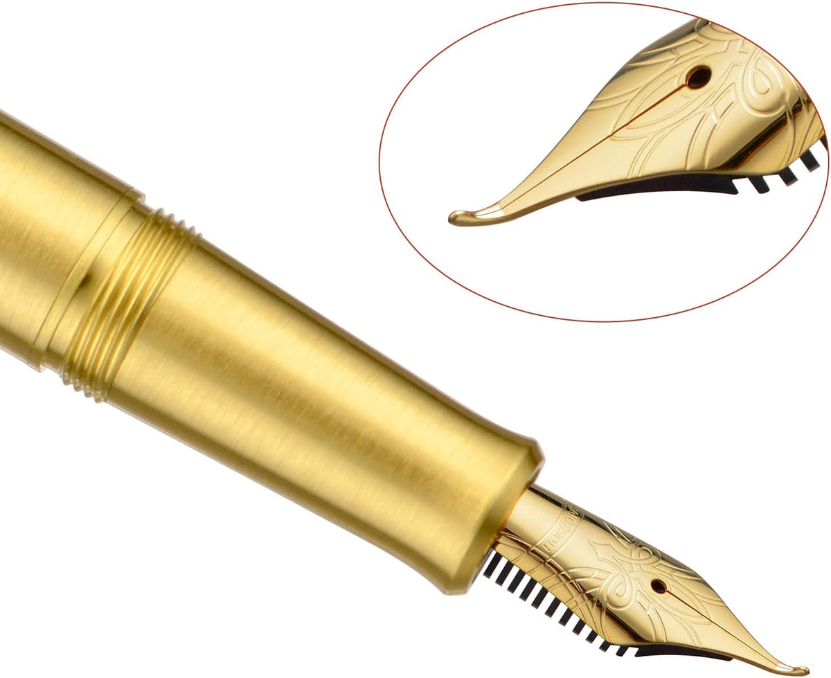 Hongdian M2 Mini Brass Fountain Pen with Bent Nib, Sleek Shape Short Pocket Travel Pen (Glossy