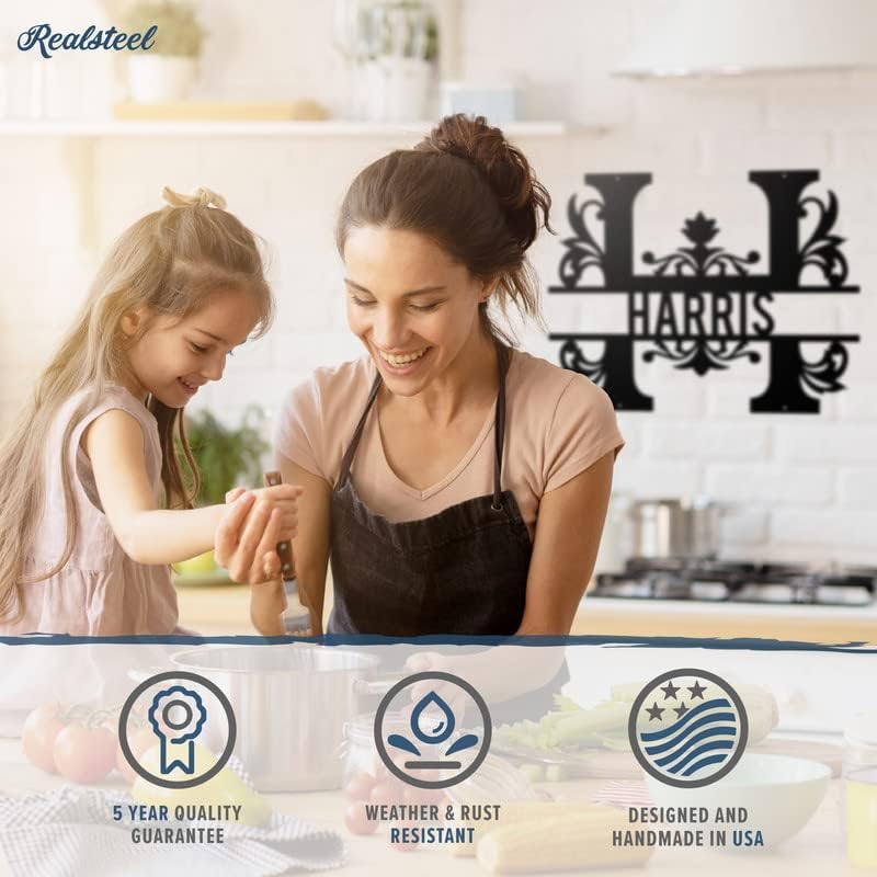 RealSteel Metal Split Letter Monogram – Personalized Last Name Sign for Home & Outdoor Décor