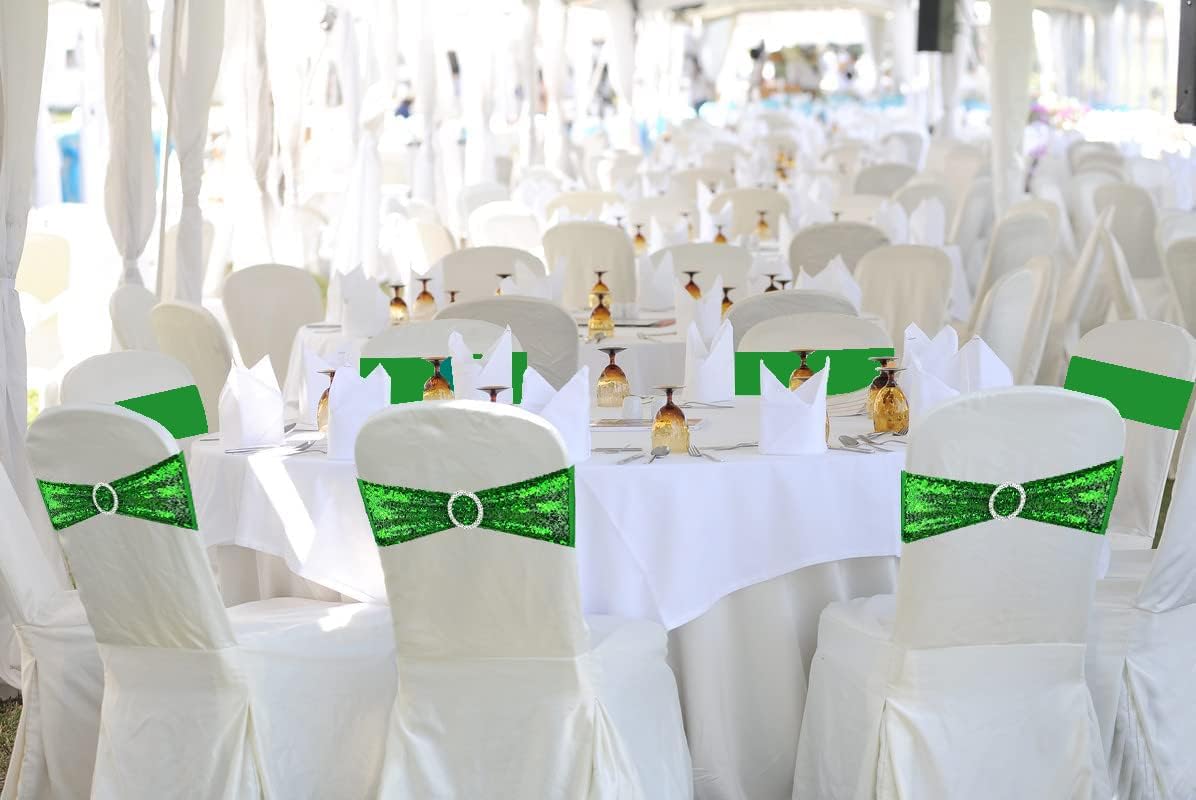 10 Pcs Chair Sashes Sequin Stretch Chair Bands Spandex Polyester Bows for Party Hotel Wedding