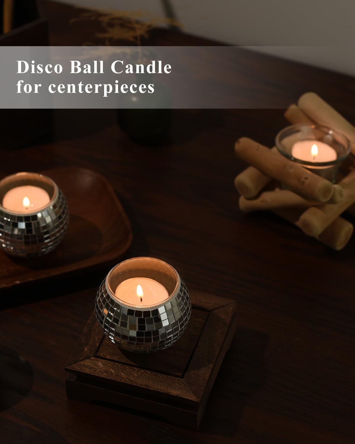 12 Pcs Disco Ball Candle Holder Glass Mirror Candle Holder Disco Ball Decor for Wedding, Party, and