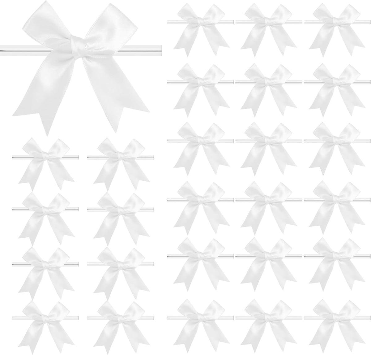 50 PCS Twist Tie Bows Satin Ribbon Bows 3.3 Inch Gift Wrap Bows Craft Bows for Gift Wrapping, Party