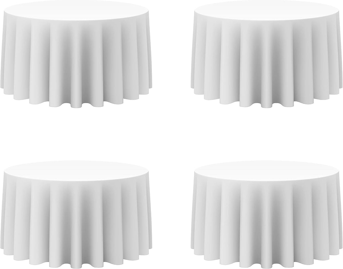 BRILLMAX 4 Pack White Round Tablecloths 120 Inch - Circle Bulk Linen Polyester Fabric Washable
