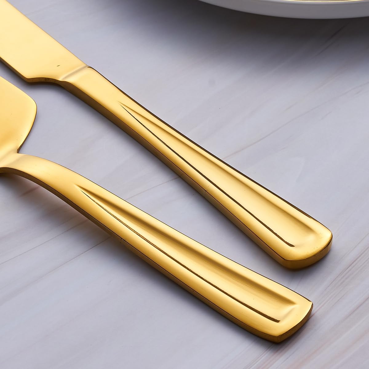 GoGeiLi Gold Cake Knife and Server Set, 13-inch Stainless Steel Cake Cutting Set, Elegant Cake