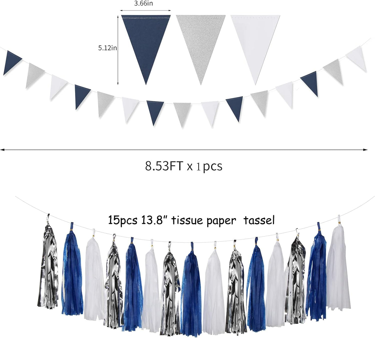 Navy Blue White Silver Party Decorations,23pcs Kit Graduation 2025 Tissue Paper Pom Poms