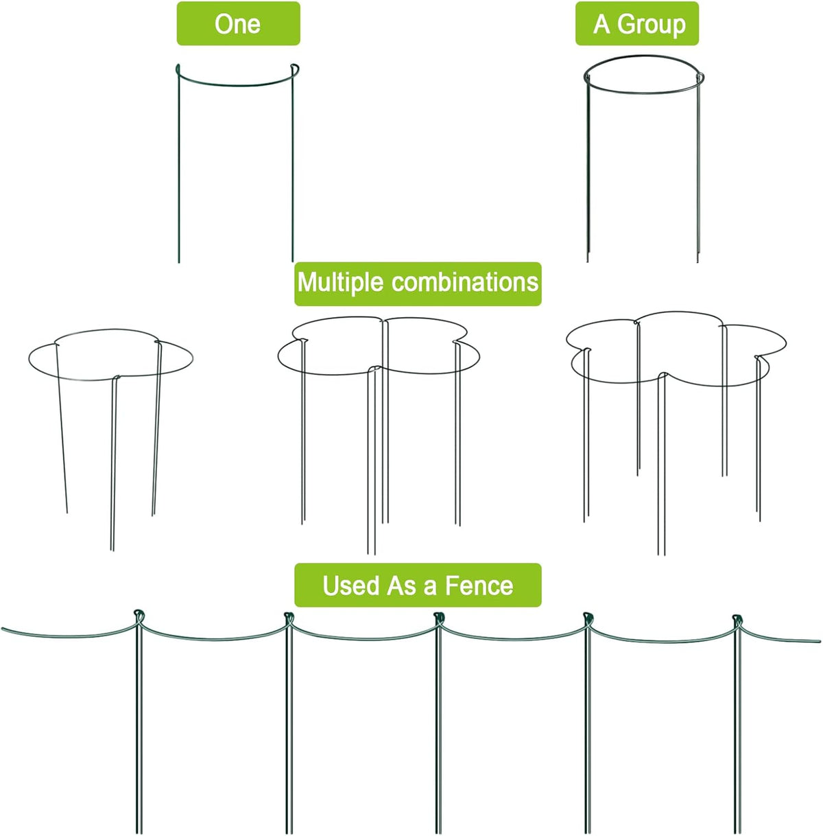HiGift 8 Pack 24 Inch Plant Support Stakes, 10" Wide x 24" High Half Round Metal Garden Plant Stake