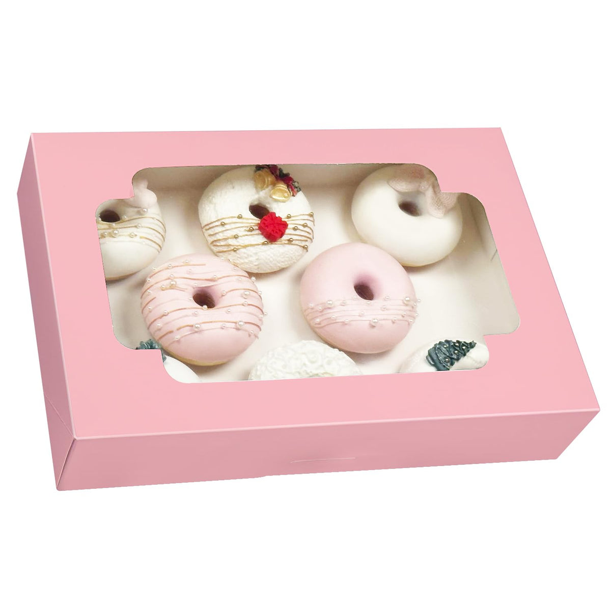 qiqee Auto-pop up Pink Cookie Box with Window 12x8x2.5 inch 32 Packs Two Uses One Second Folding