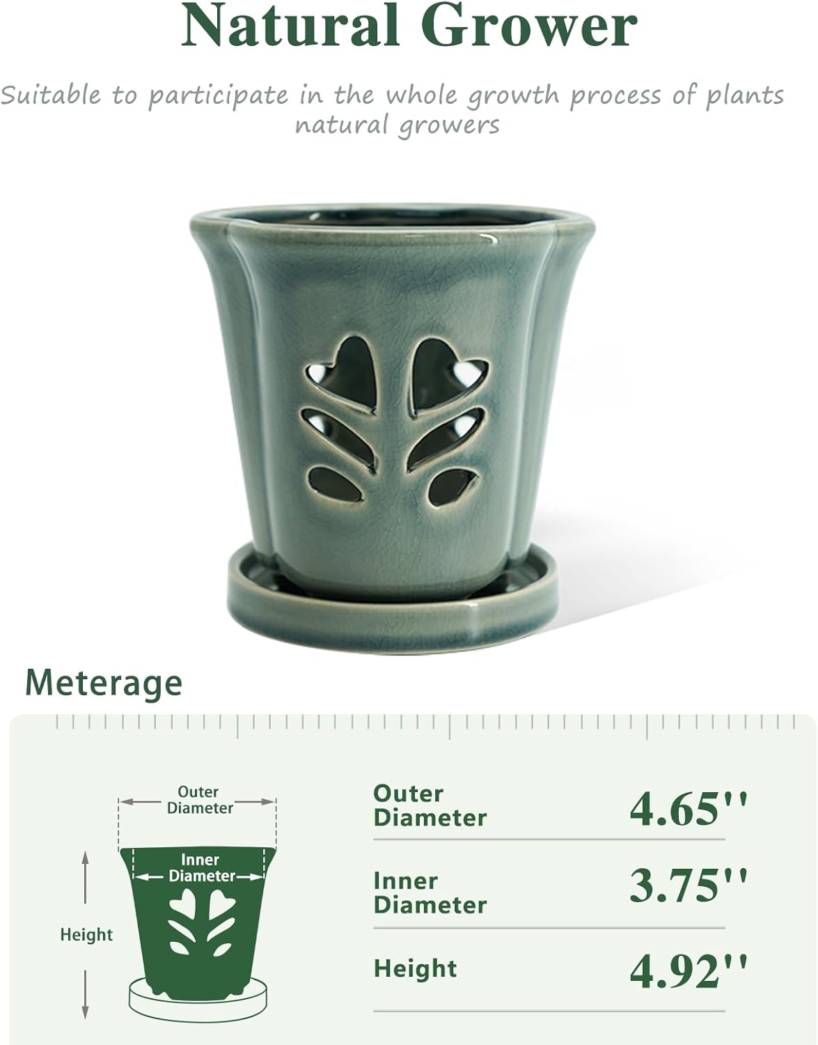 4 Inch Orchid Pot, Orchid Pots with Holes, Ceramic Orchid Pot for Repotting, Beatiful Ice Cracked