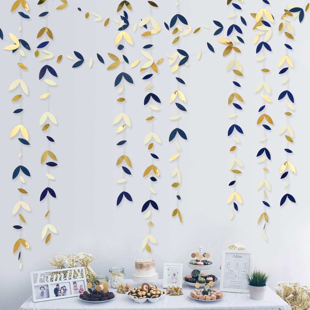52 Ft Navy Blue Gold Party Decorations Royal Blue Gold Leaf Garland Paper Hanging Leaves Streamer