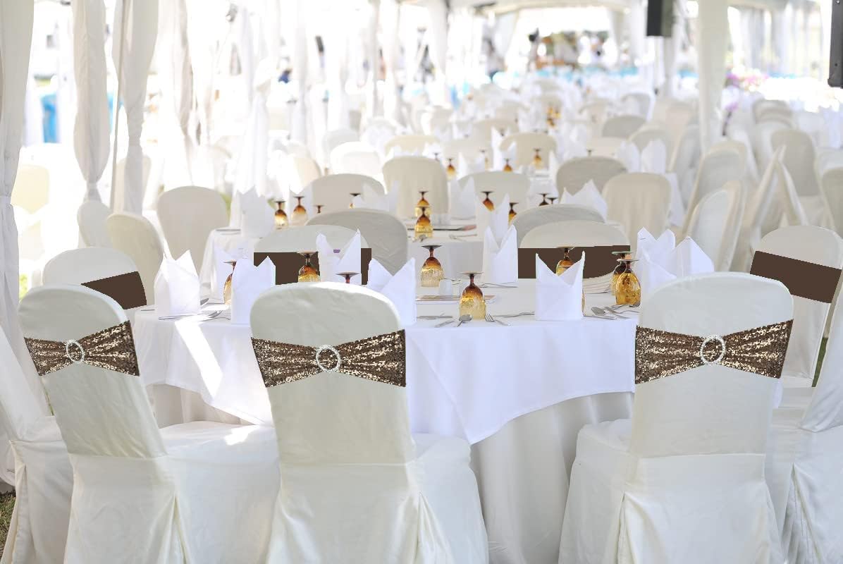25 Pcs Chair Sashes Sequin Stretch Chair Bands Spandex Polyester Bows for Party Hotel Wedding