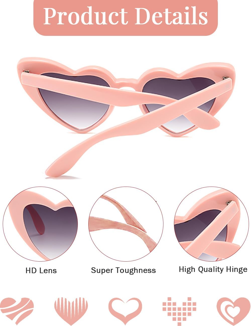 8 Pack Heart Sunglasses Vintage Cat Eye Heart Glasses Retro Bachelorette Bride Sunglasses Bulk for