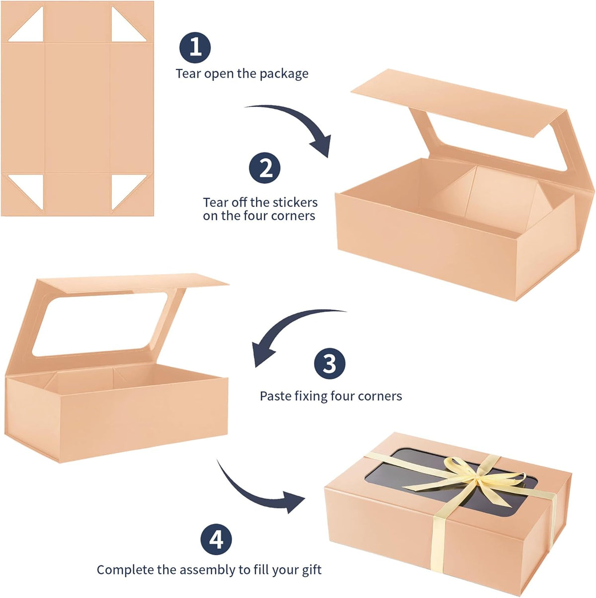 TIACABO Rose Gold Large Gift Box with Window, 13.5"x9"x4.3" Bridesmaid Boxe for Gifts
