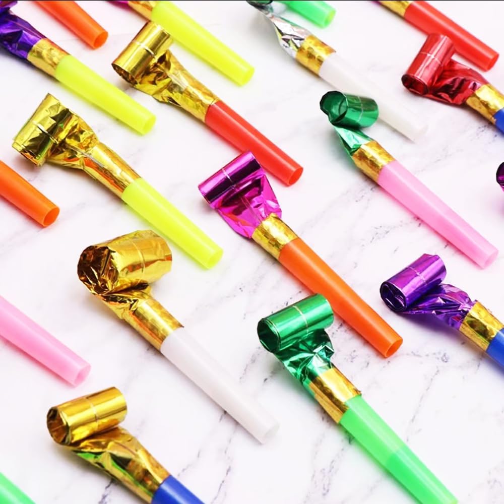 100 Pcs Party Blower, Colorful Birthday Noisemakers Funny Birthday Blow Horns Squawkers Party