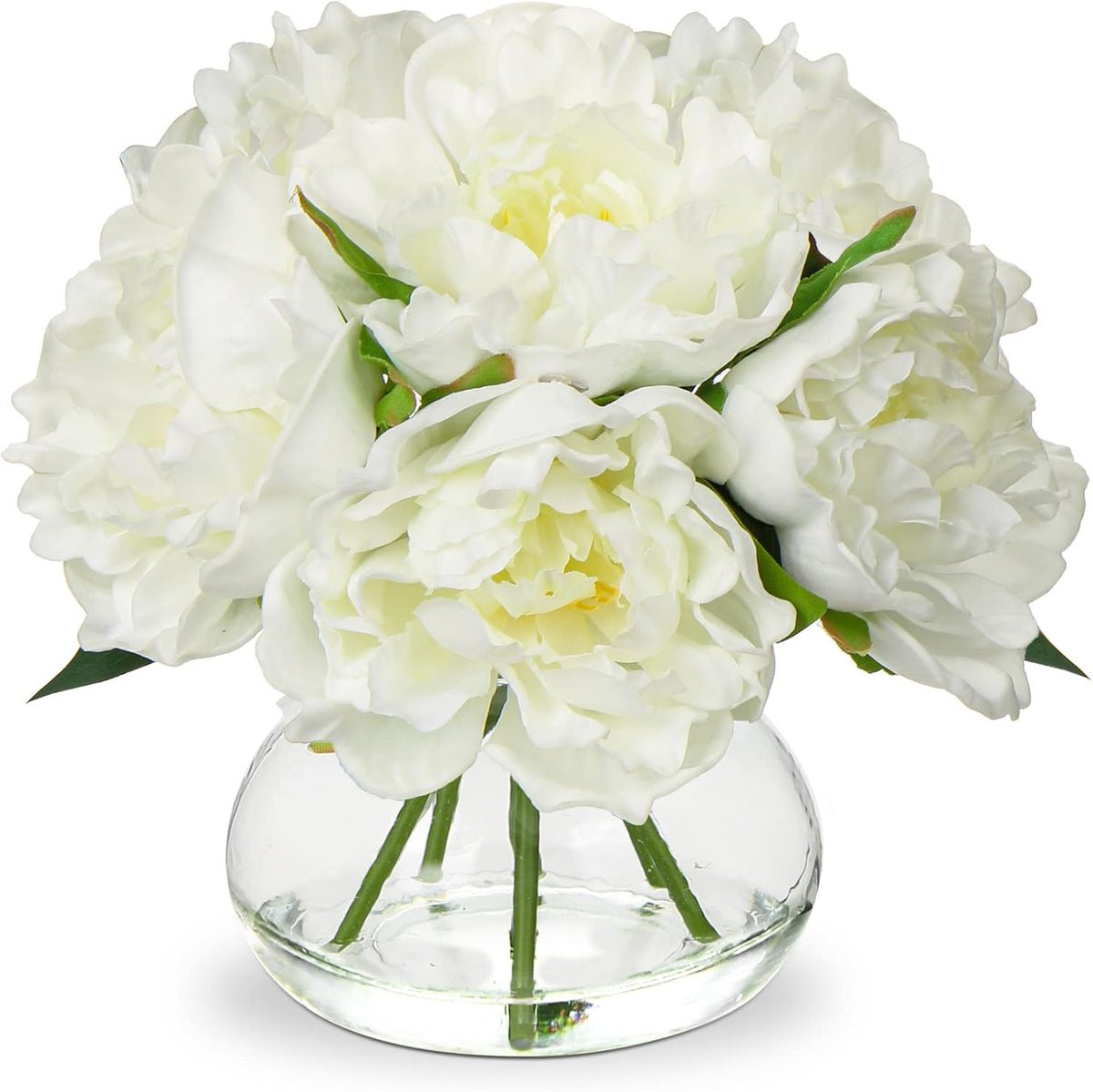 Hollyone Fake Flowers White Peonies Artificial Flowers Faux Flowers with Vase Peony Silk Flower