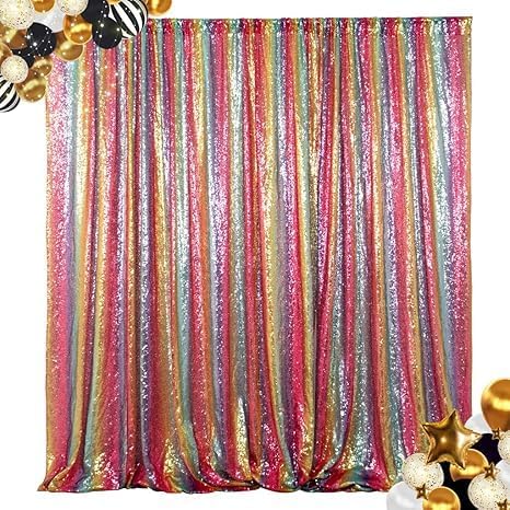 ShinyBeauty Rainbow Sequin Curtain Backdrop 5FTX10FT Sequin Wedding Backdrops for Photography