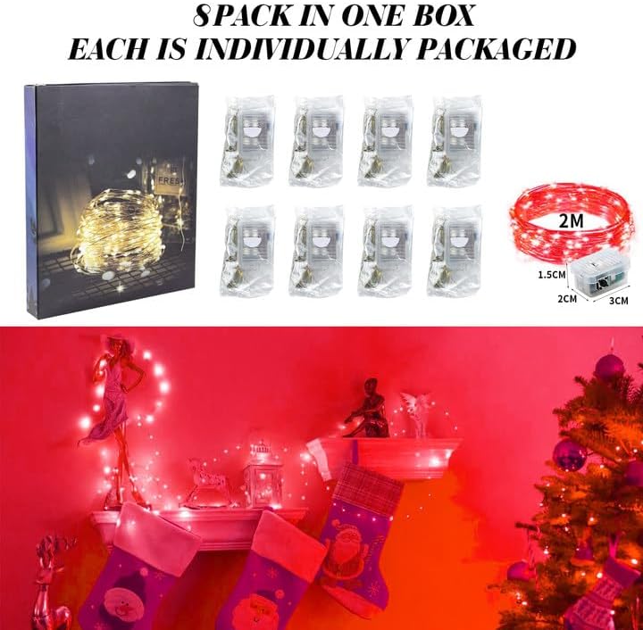 ZGWJ 8 Pack Fairy Lights Battery Operated, 7ft 20 Mini LED Fairy String Lights Silver Wire 3 Modes