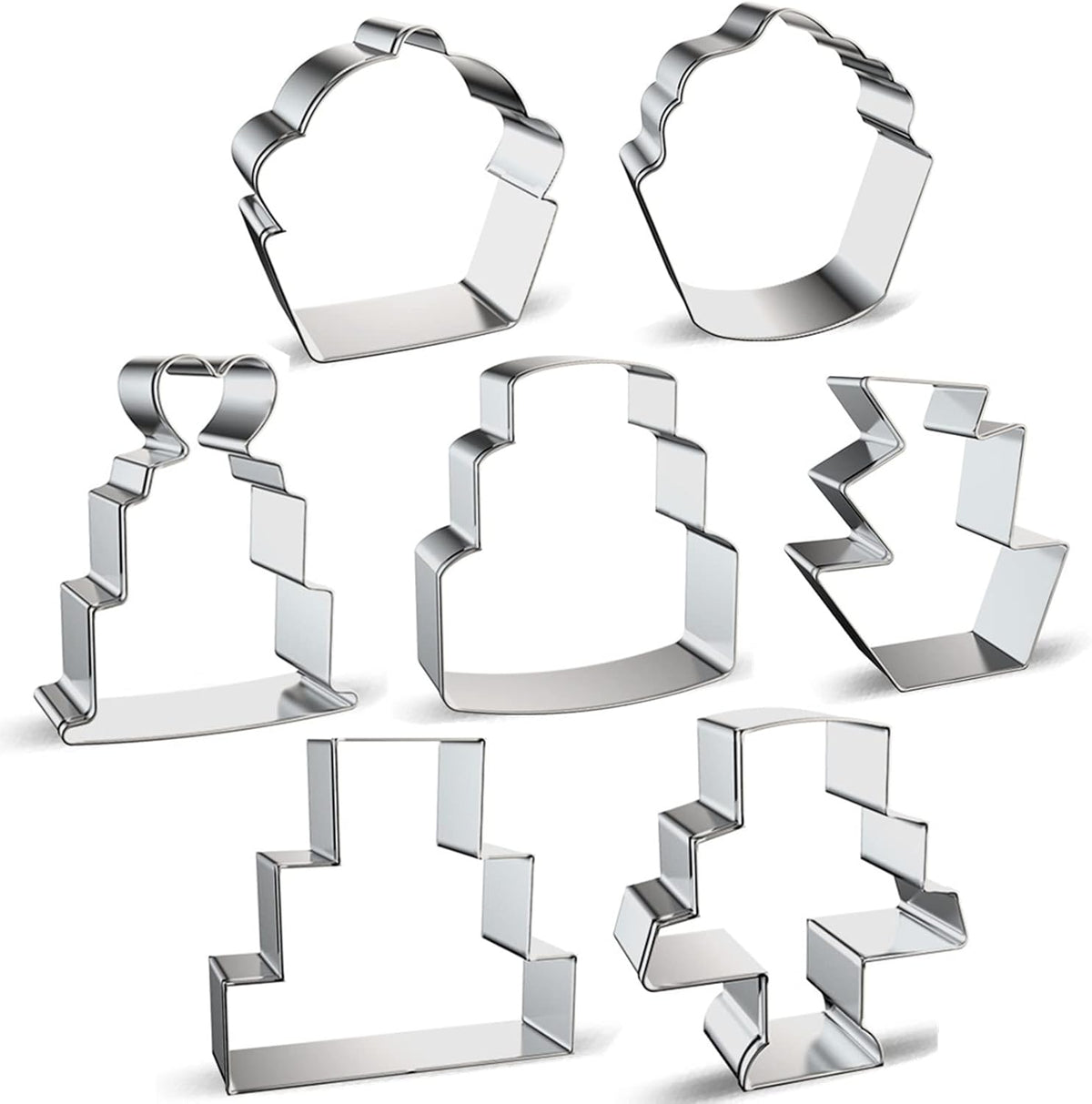 Cake Shaped Cookie Cutters Set of 7 pcs, Stainless Steel Cupcake/Birthday Cake/Wedding Cake Series