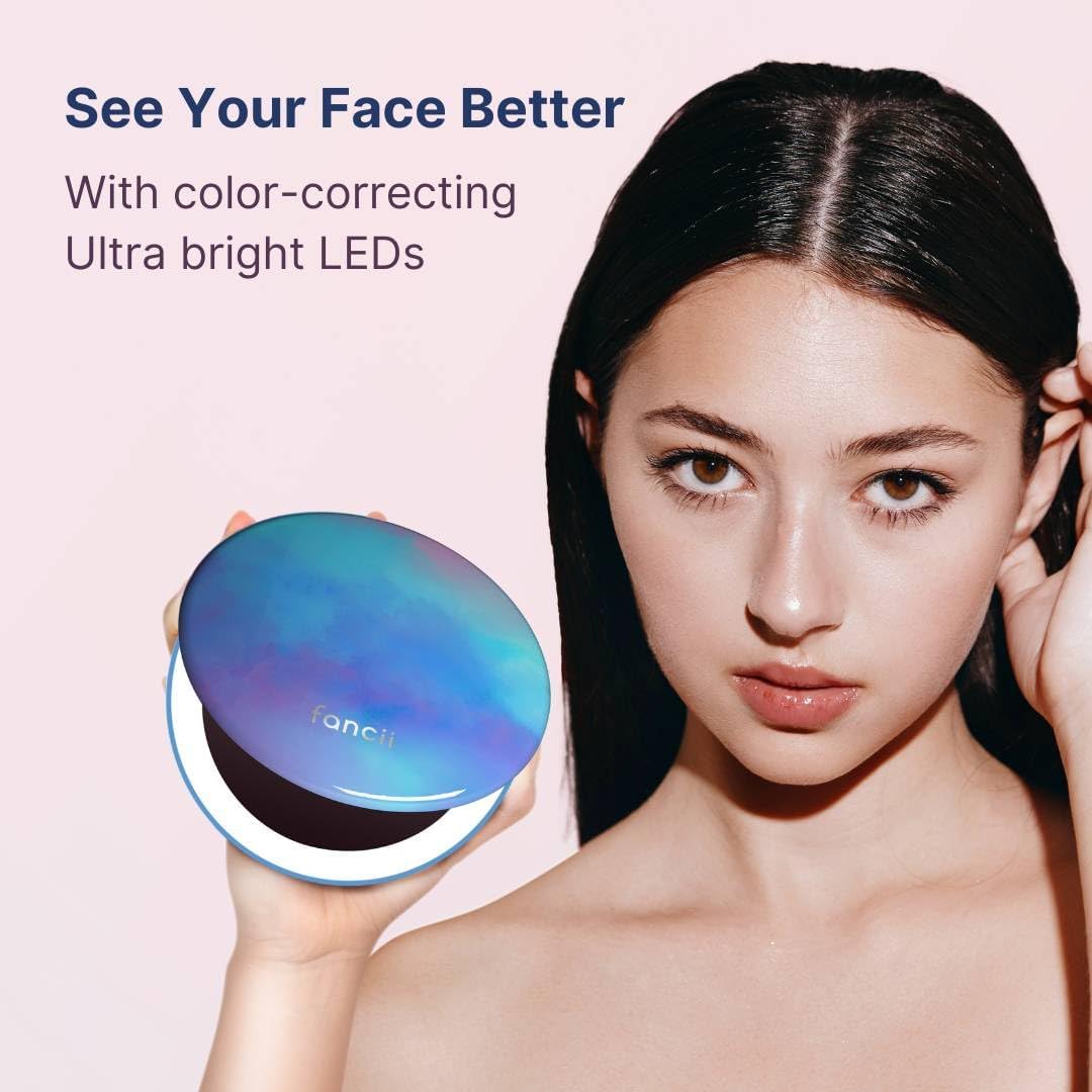 Fancii Taylor Travel Makeup Mirror with LED Light, Rechargeable, 10x /1x Magnifying & 3 Light