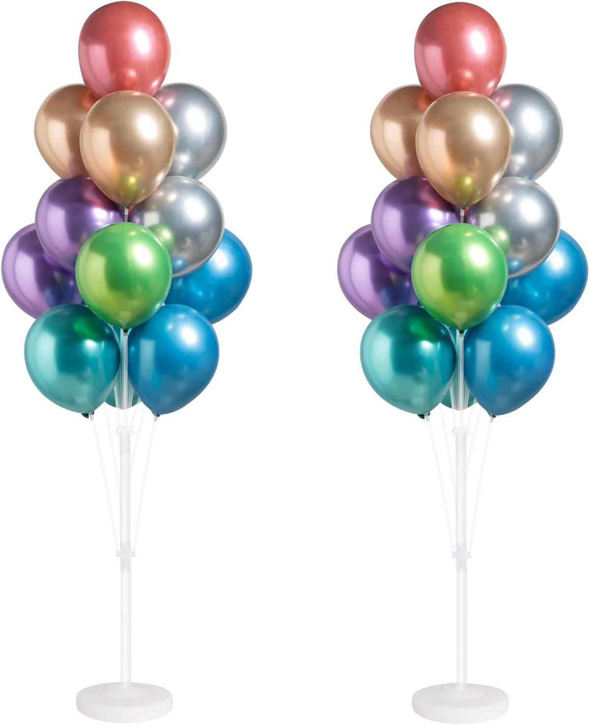 Balloon Column Kit for Floor- Set of 2 Colorful Chrome Metallic Balloon Columns with Stand