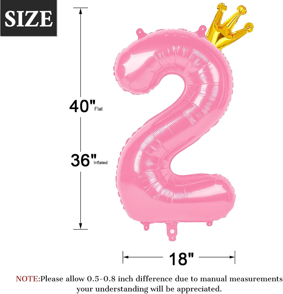 Big 40 Inch Pink Crown 2 Number Balloon Birthday Decoration, 2026 Pink Crown Number 2 Helium