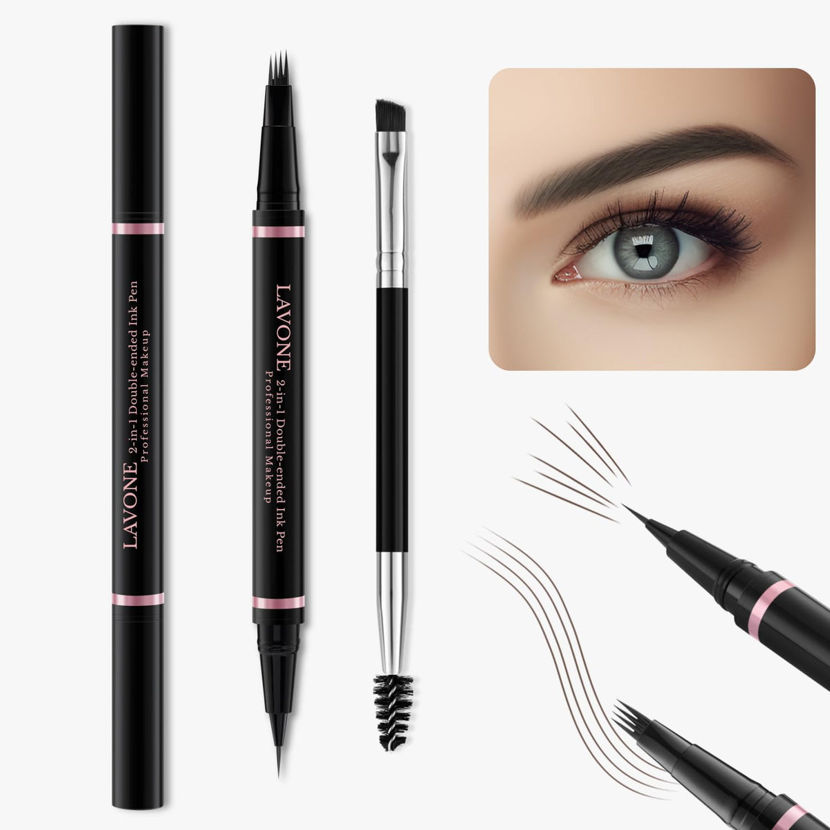 LAVONE Eyebrow Pencil Makeup Kit, with Waterproof 2-IN-1 Microblading Eyebrow Pen, Eyebrow Pomade
