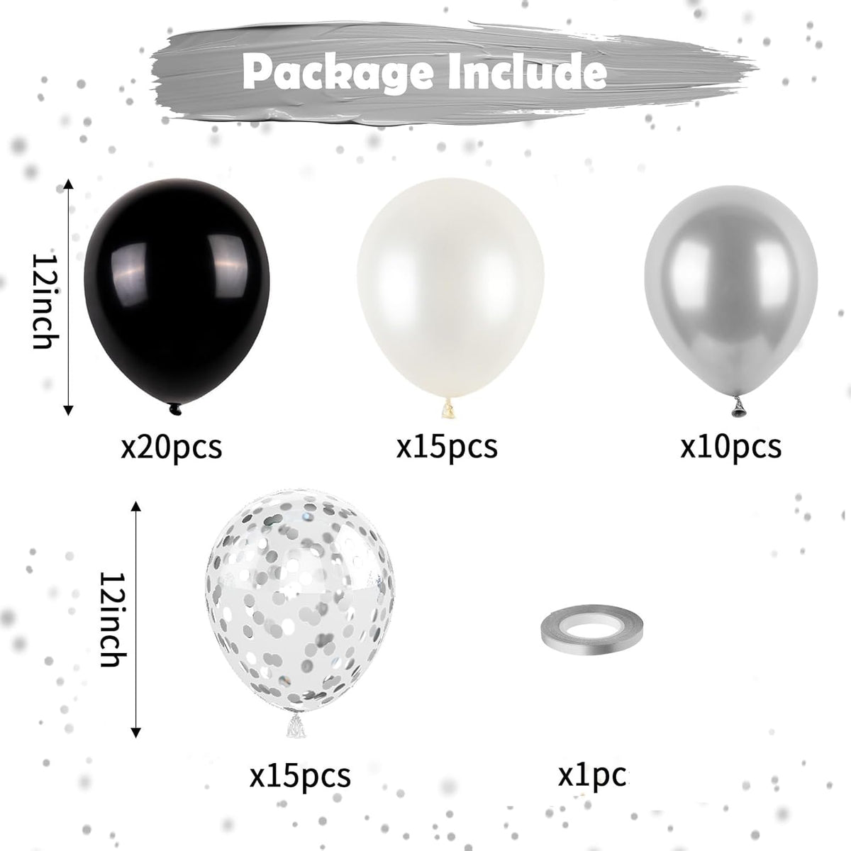 Black and Silver Balloons, Metallic Silver and Black Balloons Pearl Silver Confetti Balloons Party