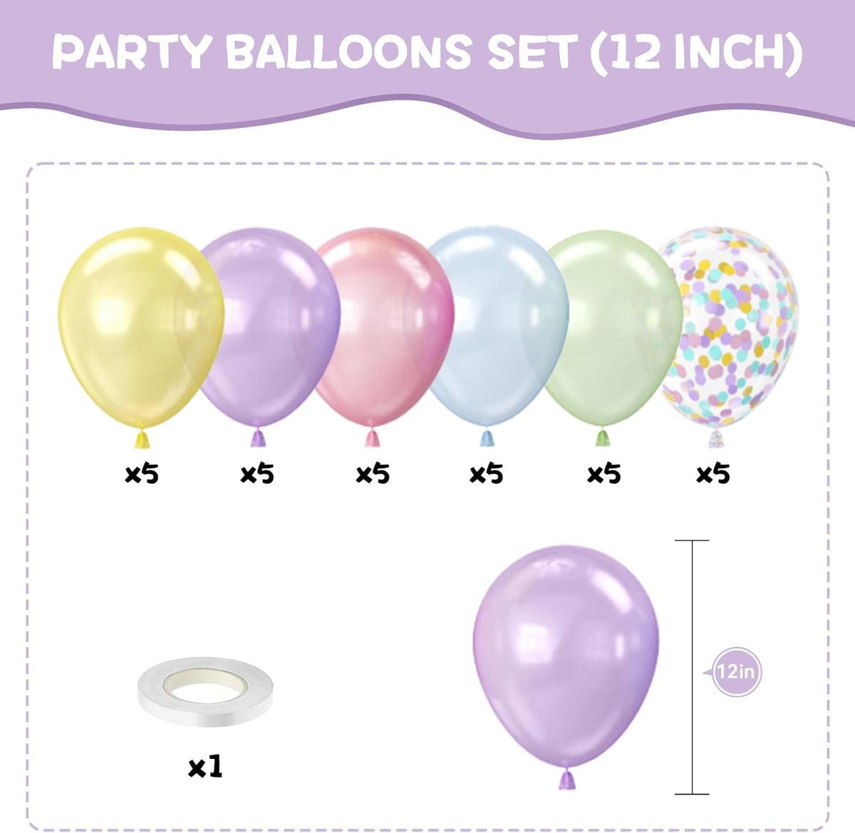 Pastel Pearl Balloons, 12 Inch Light Blue Purple Green Pink Yellow Latex Party Balloon for Birthday