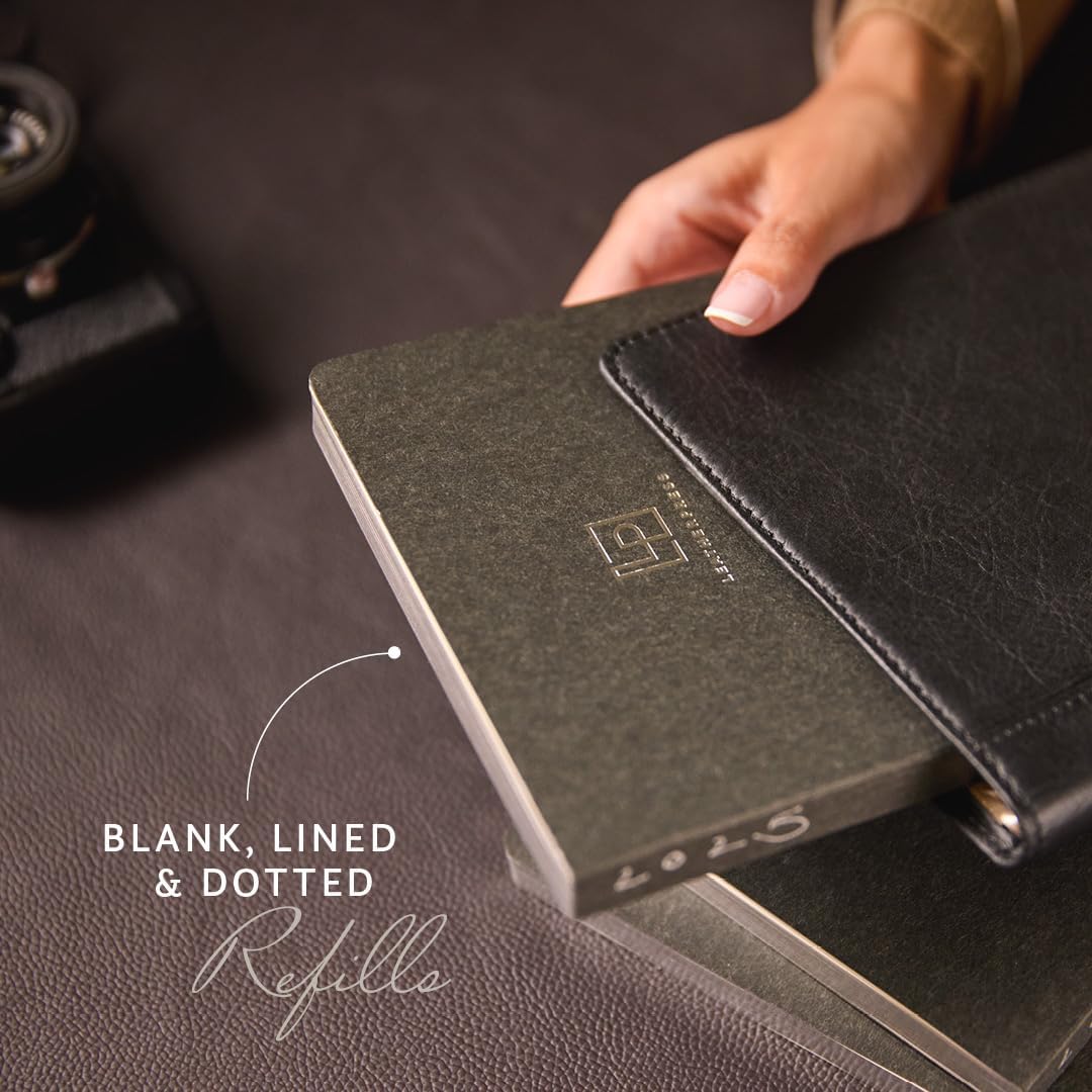 Luxury Leather Refillable Journal/Writing Notebook for Men & Women, Reusable Full-grain Leather