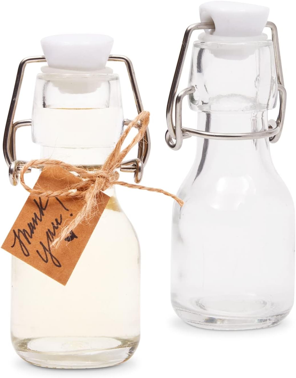 BLUE PANDA Mini Glass Bottles Swing Top - 15 Pack 2 Oz/60 ml Blue & White - Kraft Tags & Jute Twine