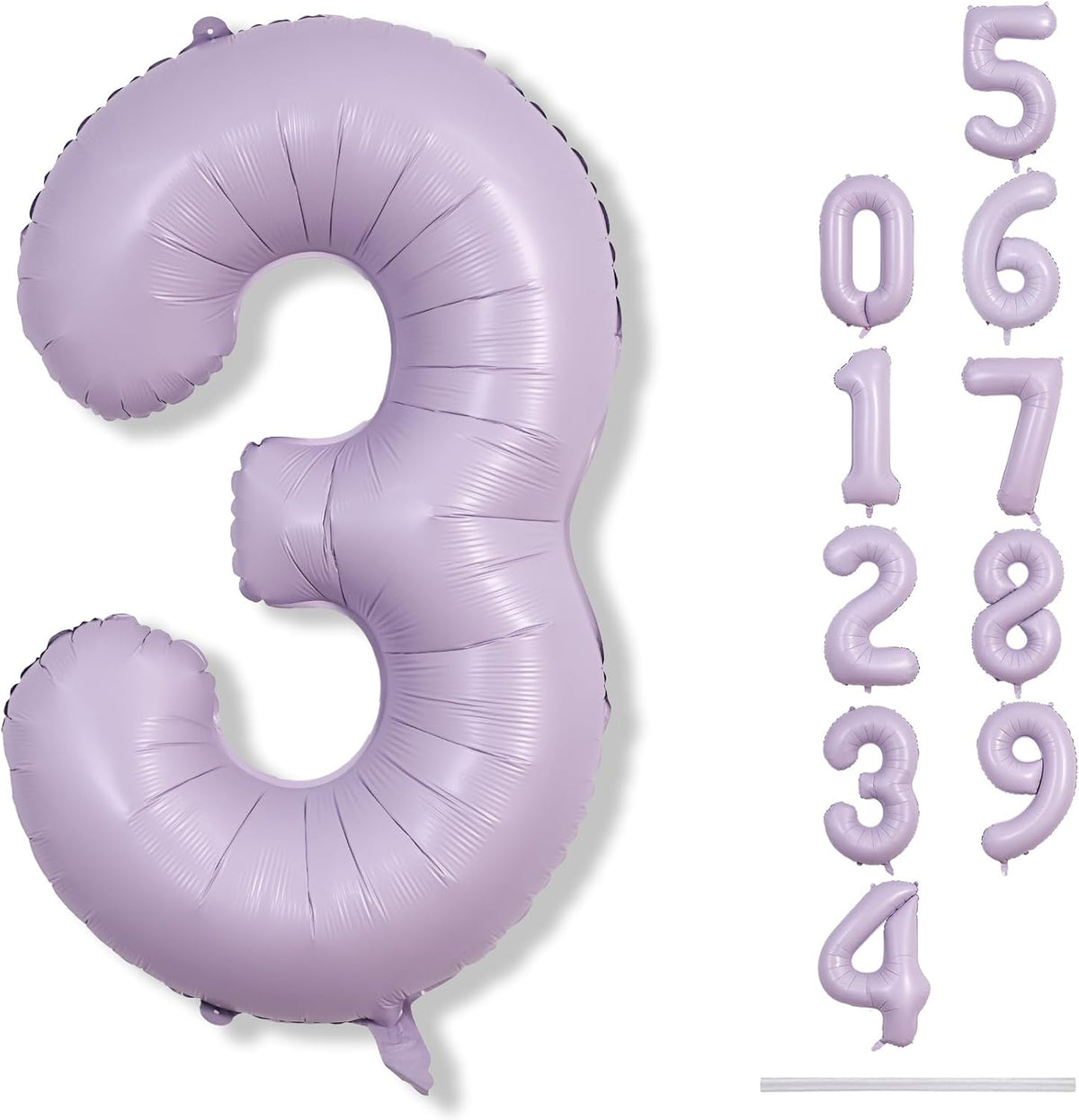 Large Dusty Pastel Purple 3 Balloons, 40 Inch Giant Light Purple Helium Mylar Foil Globos Numero