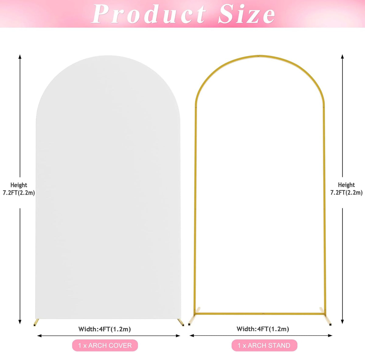 Wokceer 7.2 FT Wedding Arch Backdrop Stand and White Arch Cover, Metal Arch Stand with Arch Stand