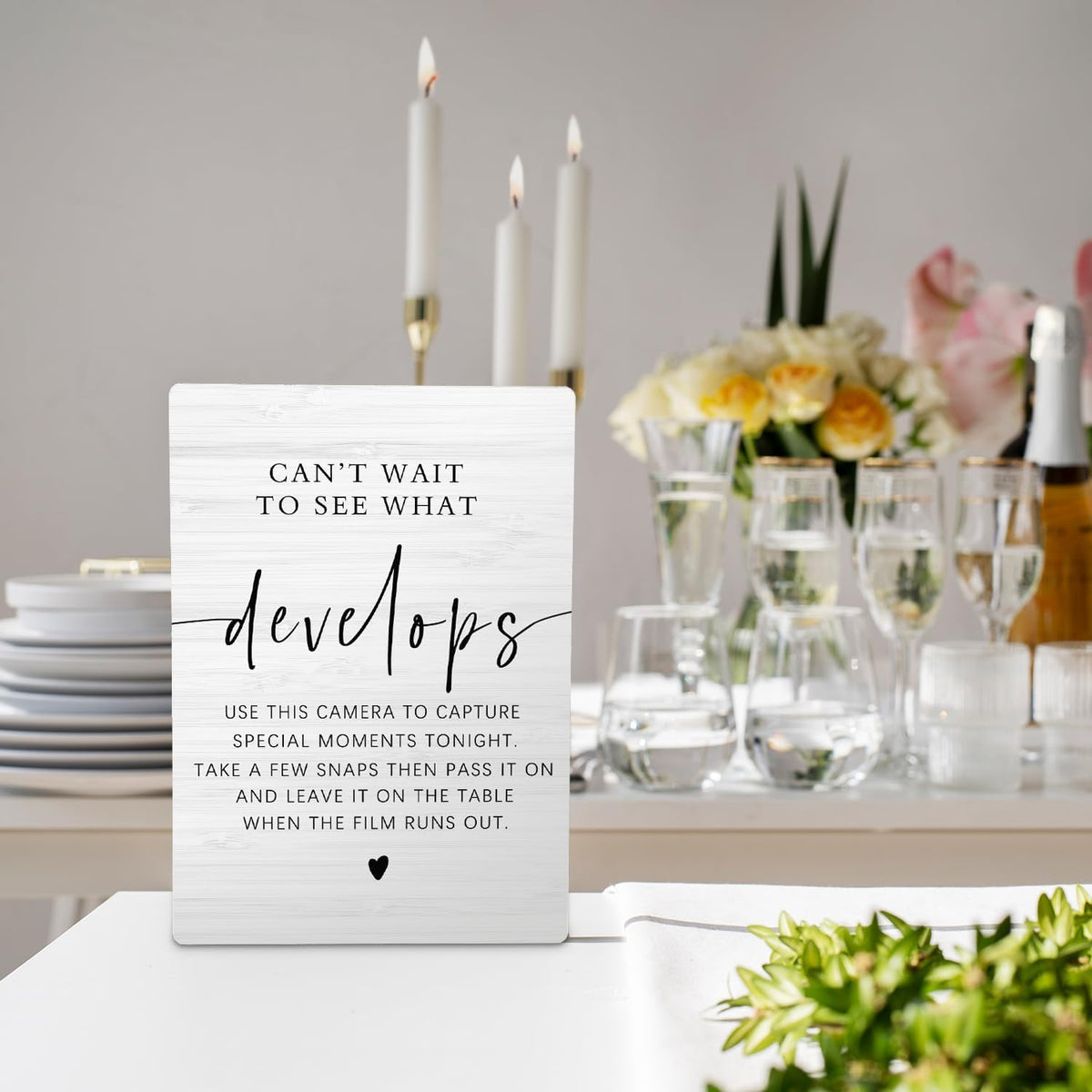 Can't Wait To See What Develops Wooden Stand 5x7inch, Wedding Camera Sign, Guest Photo Sign