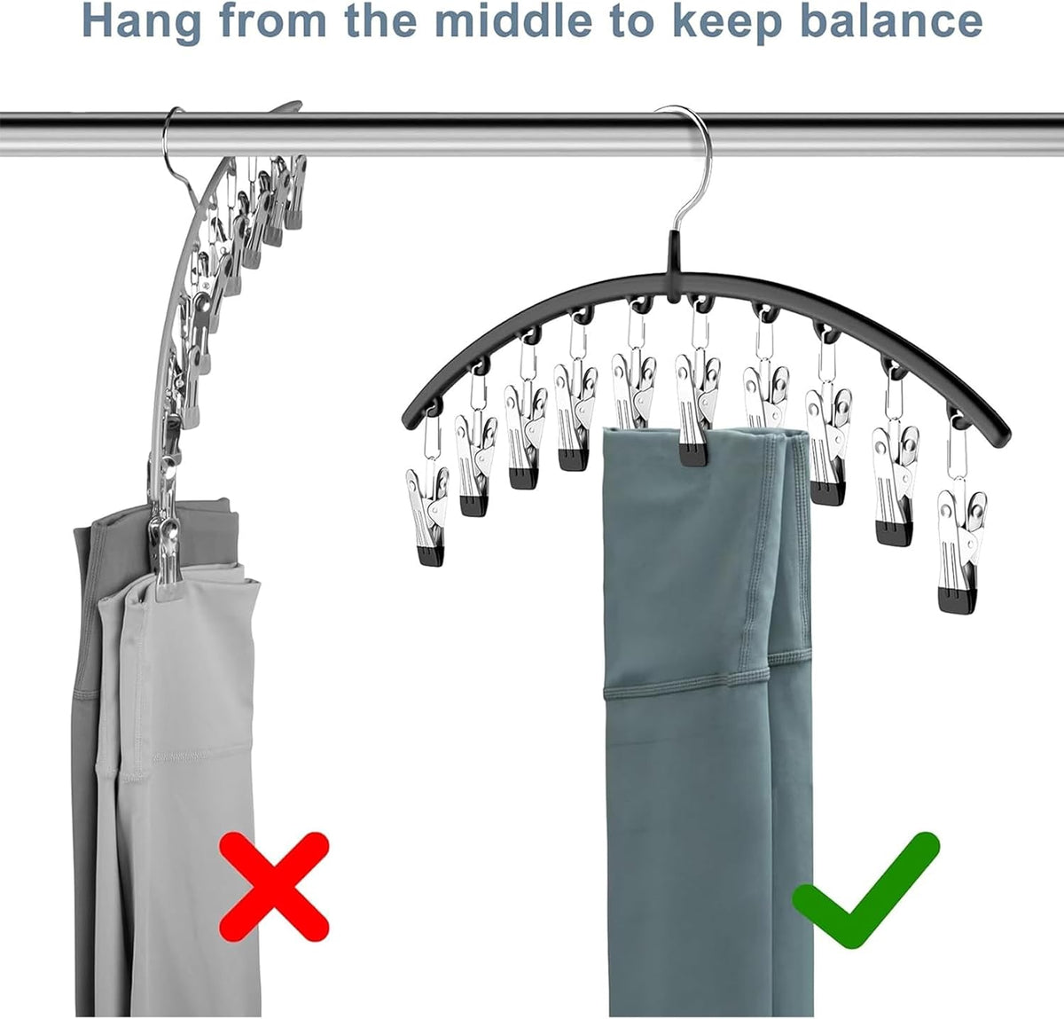Legging Organizer for Closet, Metal Yoga Pants Hangers 4 Pack w/10 Clips Holds 40 Leggings, Space