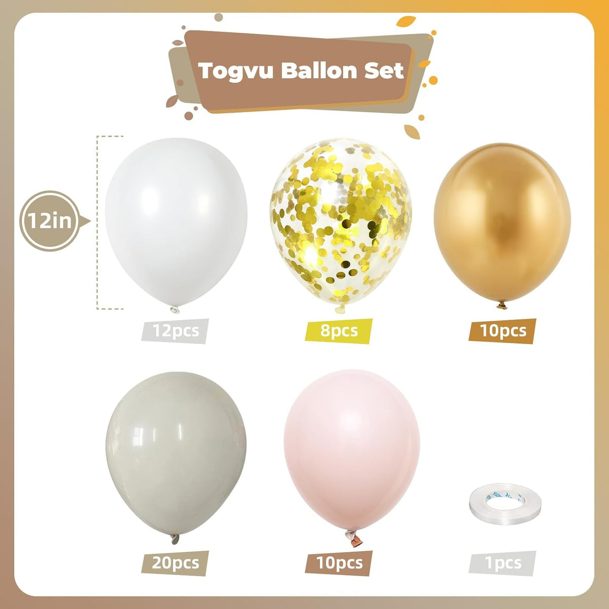 Beige White Gold Balloons, 60Pcs Beige White Sand Metallic Gold Confetti Balloons for Girls