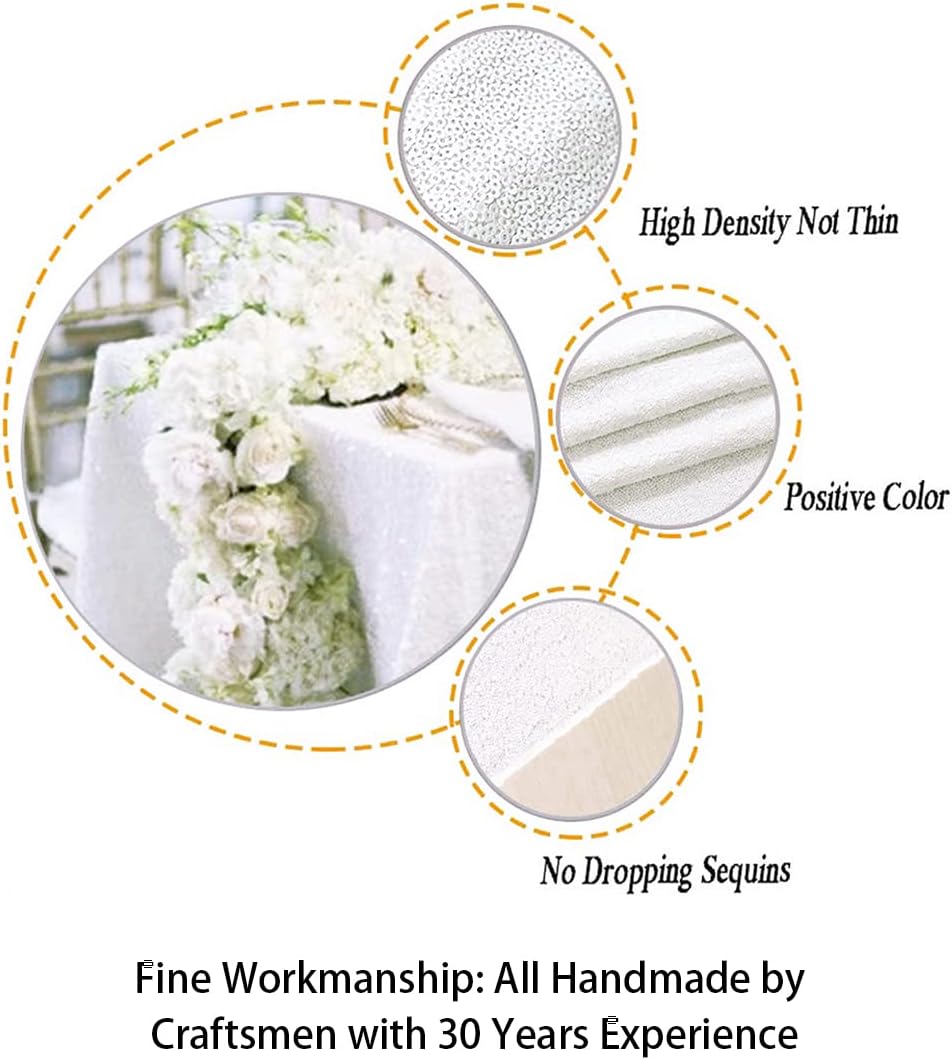 ShinyBeauty Square Tablecloth 72x72-Inch Sequin Tablecloth Overlay White Table Cover Sequined Table