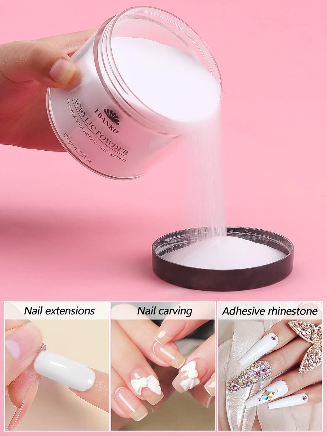 EBANKU White Acrylic Powder, 120g/4.23oz Acrylic Powder Large Capacity Professional Acrylic Nail